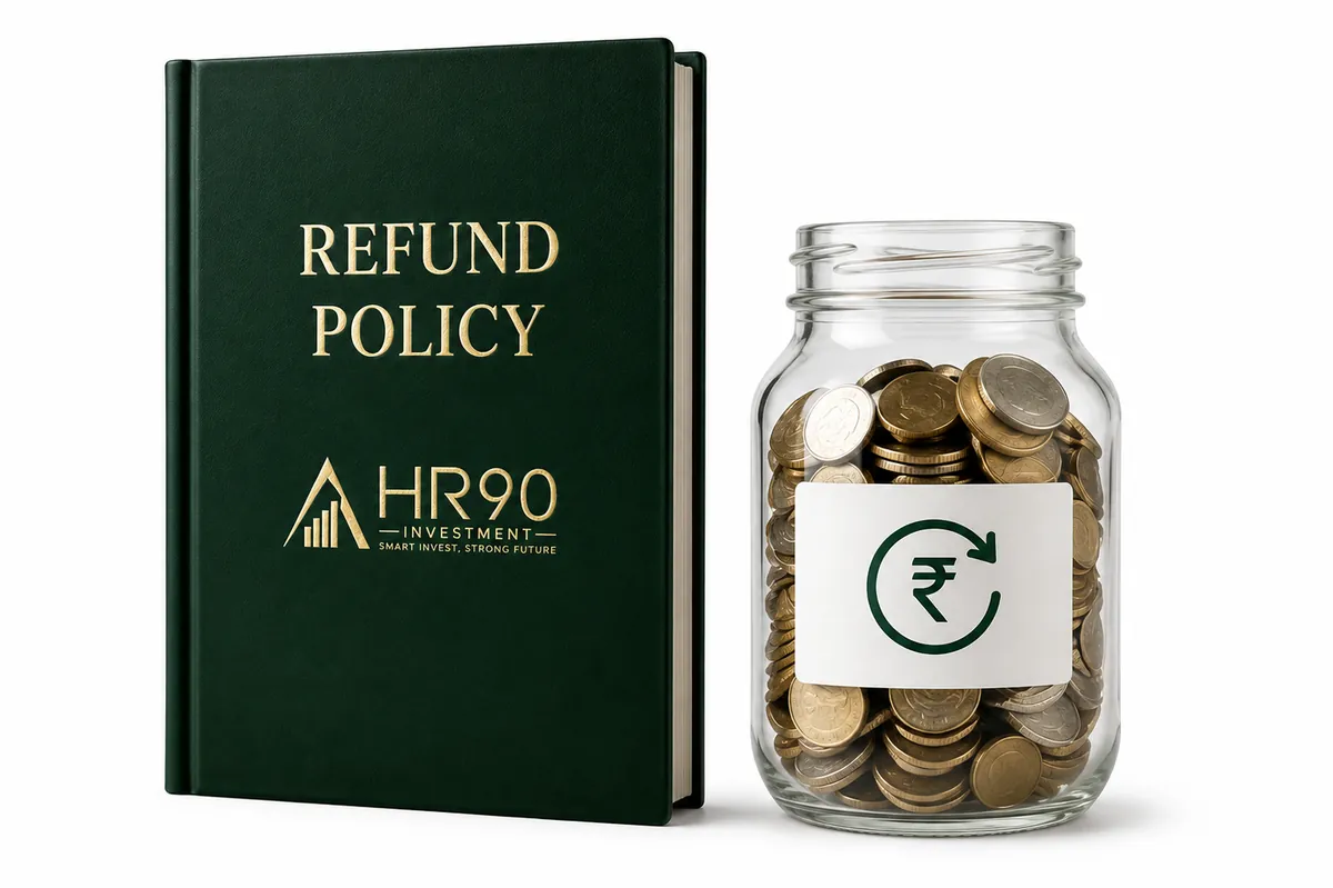 HR90 Investment refund policy volume beside a jar of coins