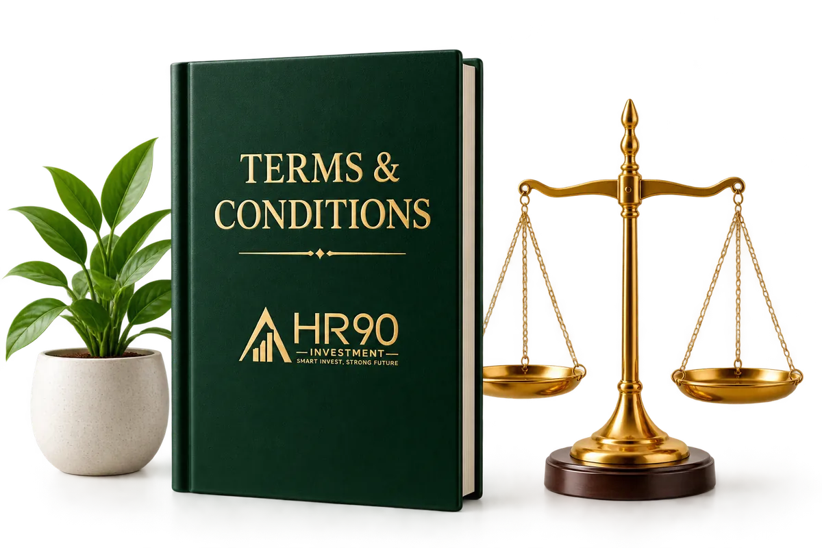 HR90 Investment terms and conditions volume beside a set of scales